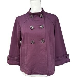 Cabi Double-Breasted Cropped Fall Swing Stand Collar Jacket Women M Purple Plum